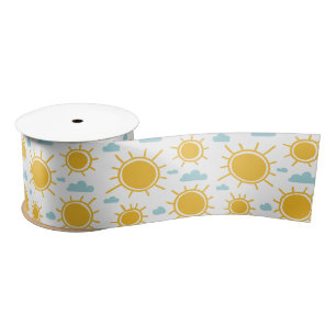 Hand Drawn Summer Sun Pattern Satin Ribbon