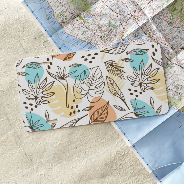 Hand drawn summer tropical pattern license plate (In Situ)