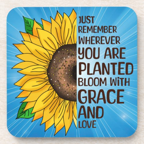 Hand Drawn Sunflower and Quote Beverage Coaster