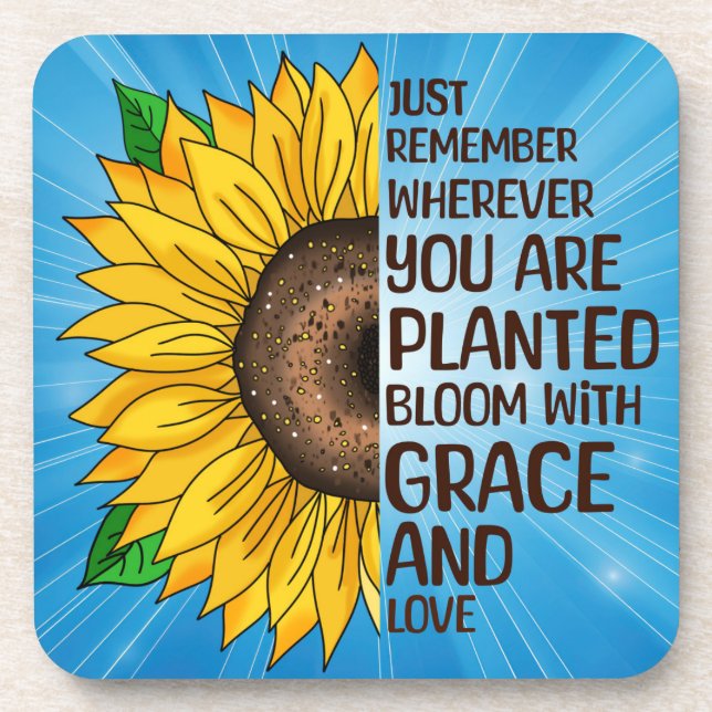 Hand Drawn Sunflower and Quote Beverage Coaster (Front)