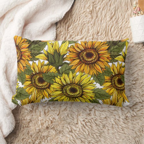 Hand Drawn Sunflower Lumbar Pillow