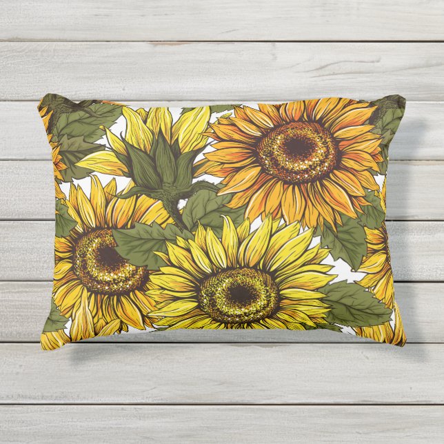 Hand Drawn Sunflower Outdoor Pillow (Front)