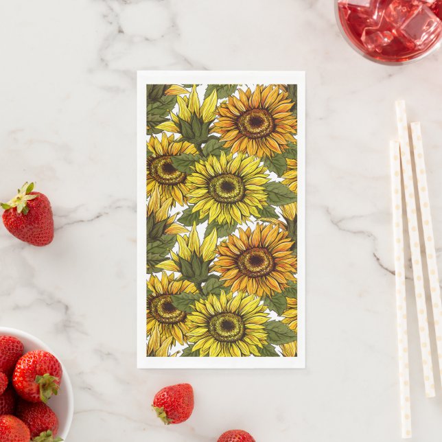Hand Drawn Sunflower Paper Guest Towels (Insitu)
