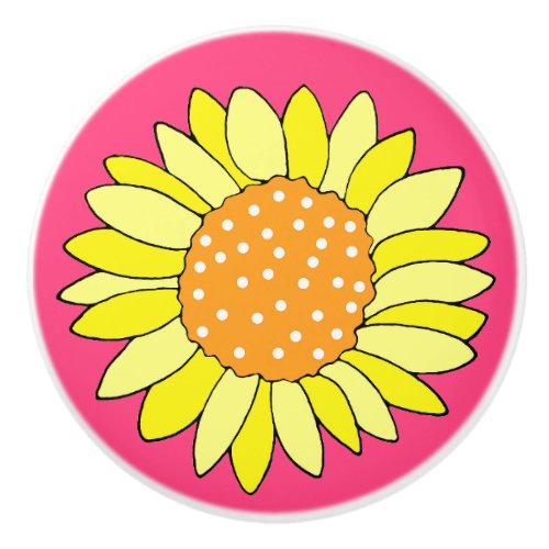 Hand Drawn Sunflower Pink Background Ceramic Knob