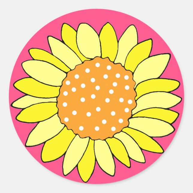 Hand Drawn Sunflower Pink Background Classic Round Sticker (Front)