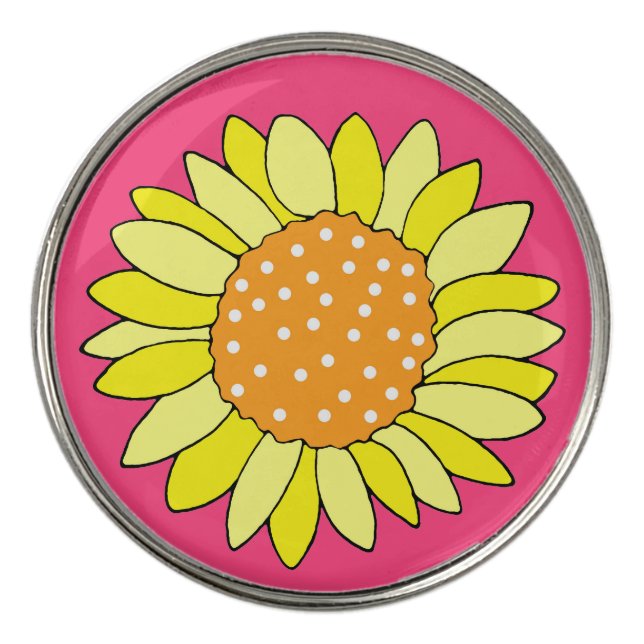 Hand Drawn Sunflower Pink Background Golf Ball Marker (Front)