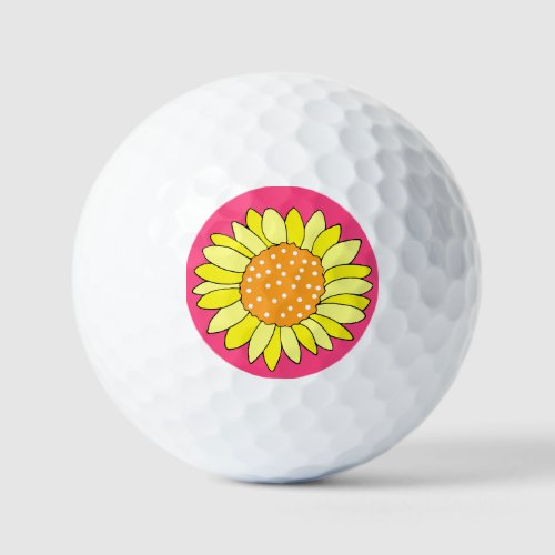 Hand Drawn Sunflower Pink Background Golf Balls