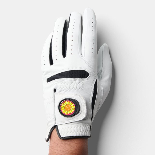 Hand Drawn Sunflower Pink Background Golf Glove (Front)