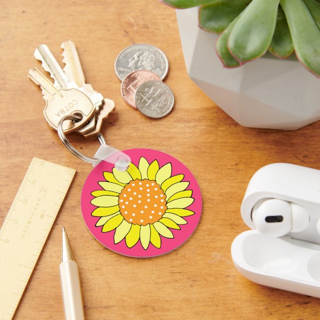 Hand Drawn Sunflower Pink Background Keychain (Desk)