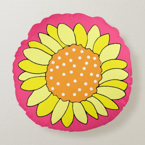 Hand Drawn Sunflower Pink Background Round Pillow