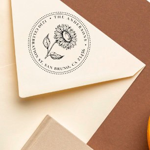 Hand-drawn Sunflower Round Family Return Address Self-inking Stamp