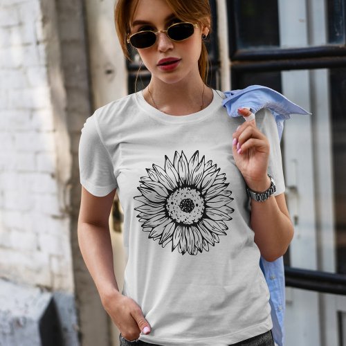 Hand Drawn Sunflower  T_Shirt