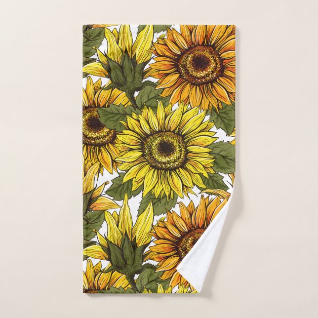 Hand Drawn Sunflower Towel (Hand Towel)