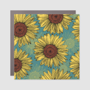 Hand-Drawn Sunflowers Mint Blue Car Magnet