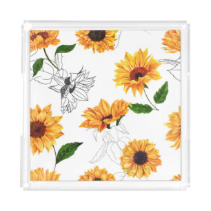 Hand-drawn sunflowers: vibrant yellow pattern. acrylic tray