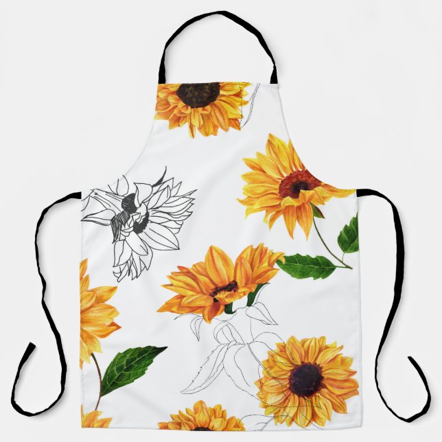 Hand-drawn sunflowers: vibrant yellow pattern. apron (Front)
