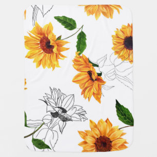 Hand-drawn sunflowers: vibrant yellow pattern. baby blanket