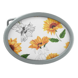 Hand-drawn sunflowers: vibrant yellow pattern. belt buckle