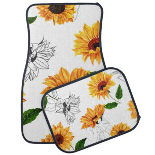 Hand-drawn sunflowers: vibrant yellow pattern. car floor mat