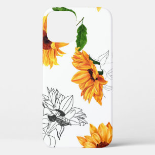 Hand-drawn sunflowers: vibrant yellow pattern. iPhone 12 case