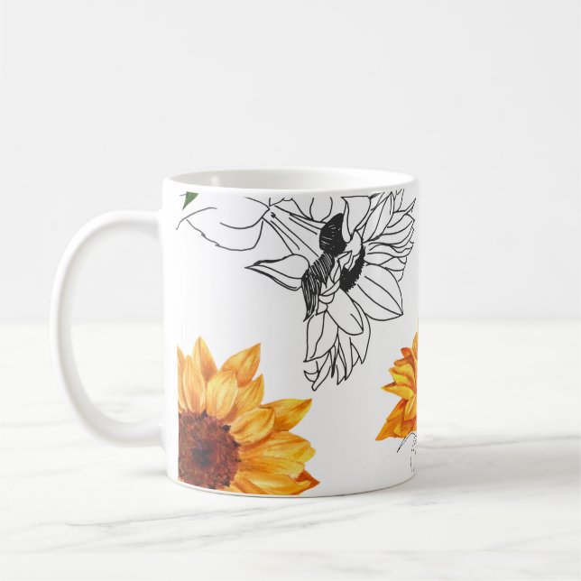 Hand-drawn sunflowers: vibrant yellow pattern. coffee mug (Left)