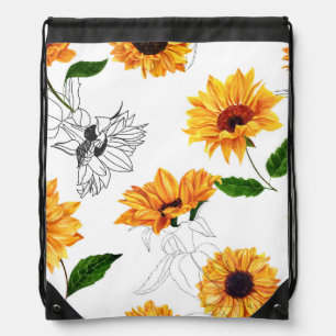 Hand-drawn sunflowers: vibrant yellow pattern. drawstring bag