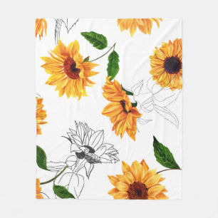 Hand-drawn sunflowers: vibrant yellow pattern. fleece blanket