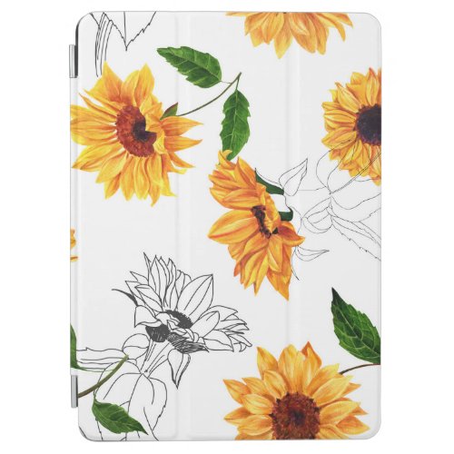 Hand_drawn sunflowers vibrant yellow pattern iPad air cover