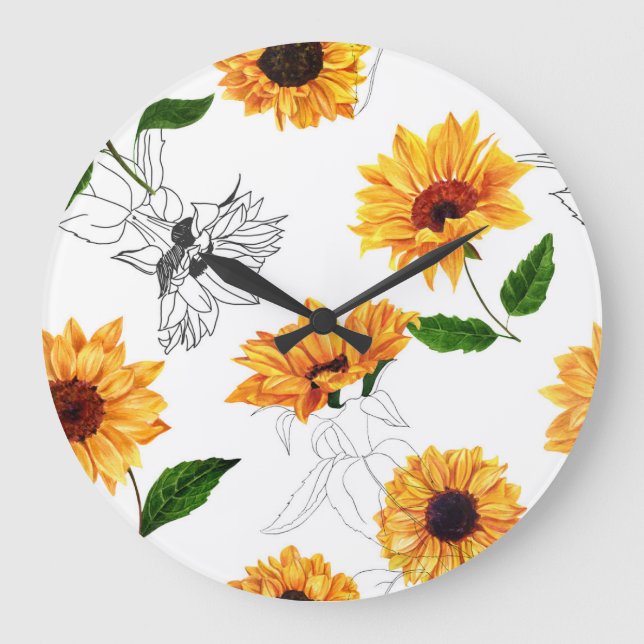 Hand-drawn sunflowers: vibrant yellow pattern. large clock (Front)