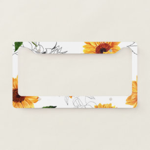Hand-drawn sunflowers: vibrant yellow pattern. license plate frame