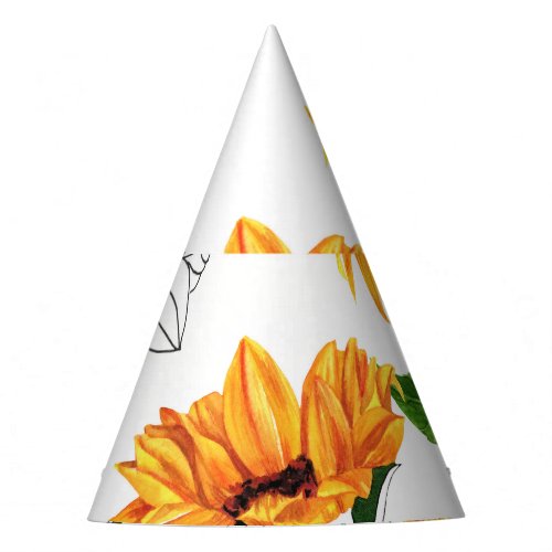 Hand_drawn sunflowers vibrant yellow pattern party hat