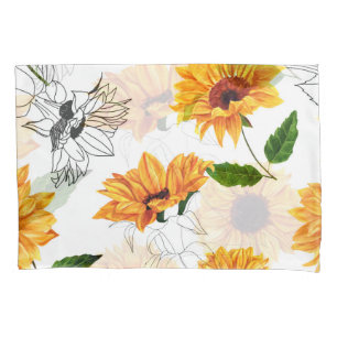 Hand-drawn sunflowers: vibrant yellow pattern. pillow case