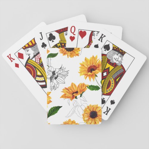 Hand_drawn sunflowers vibrant yellow pattern playing cards