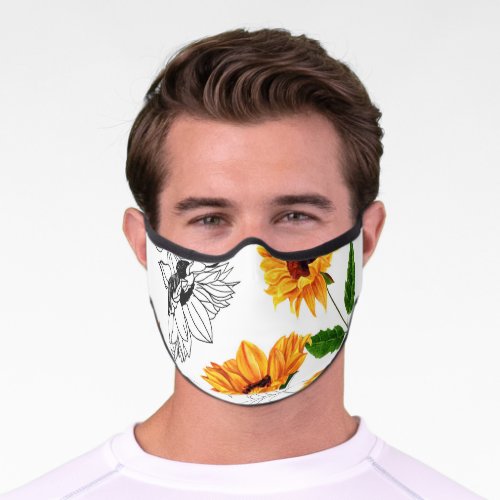 Hand_drawn sunflowers vibrant yellow pattern premium face mask