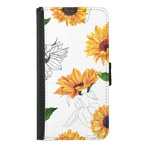 Hand_drawn sunflowers vibrant yellow pattern samsung galaxy s5 wallet case