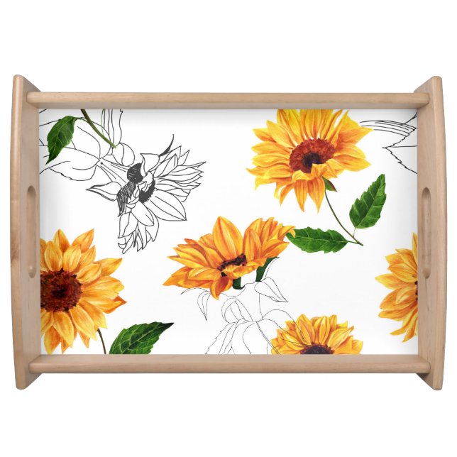 Hand-drawn sunflowers: vibrant yellow pattern. serving tray (Front)