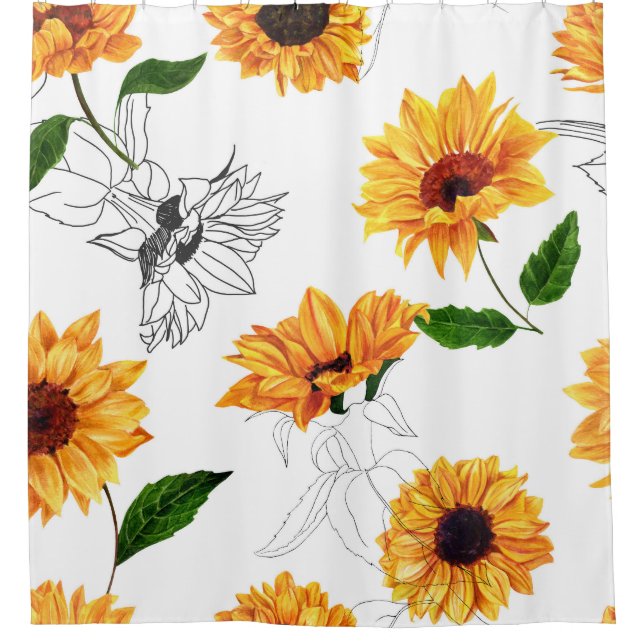 Hand-drawn sunflowers: vibrant yellow pattern. shower curtain (Front)