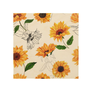 Hand-drawn sunflowers: vibrant yellow pattern. wood wall art