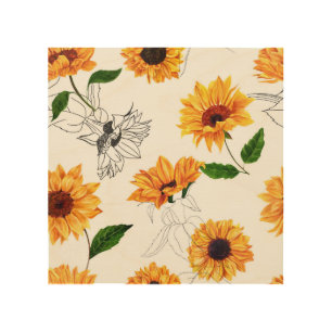 Hand-drawn sunflowers: vibrant yellow pattern. wood wall art