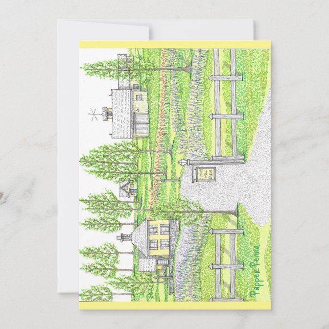 Hand Drawn Sunny Hill Farm Flat Card (Front)