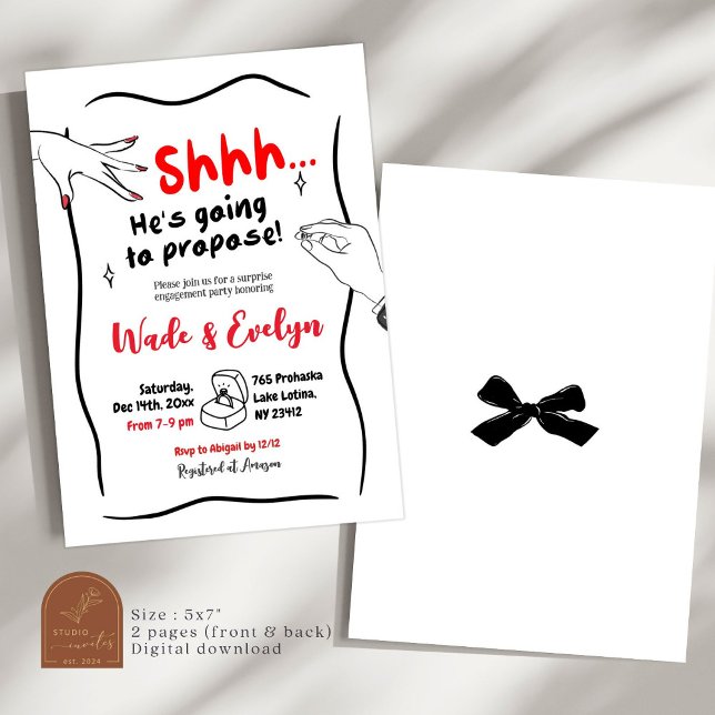 Hand Drawn Surprise Proposal Engagement Party Invitation