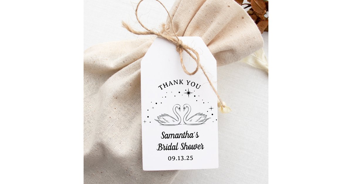 Hand Drawn Swan Elegant Bridal Shower Thank You Gift Tags | Zazzle
