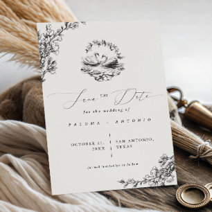 Hand Drawn Swan Vintage Floral Wedding Save The Date
