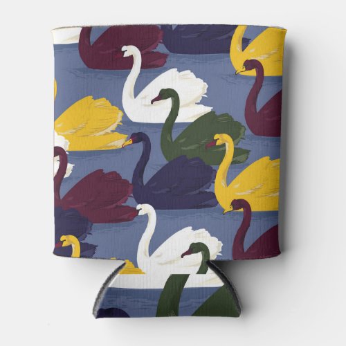 Hand_drawn swans blue lake pattern can cooler