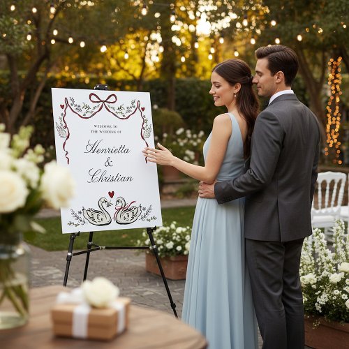 Hand Drawn Swans Wedding Welcome Sign