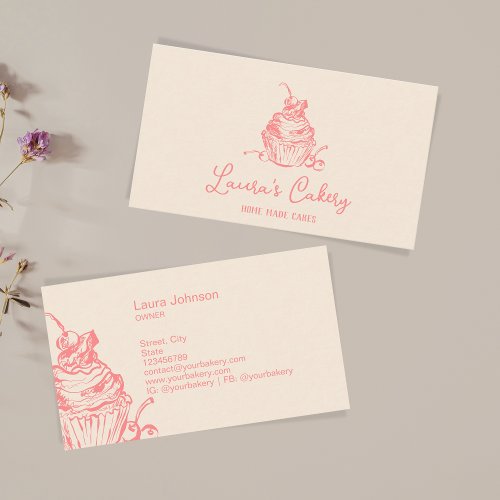 Hand Drawn Sweet Cupcake Bakery Pastry Chef  Business Card