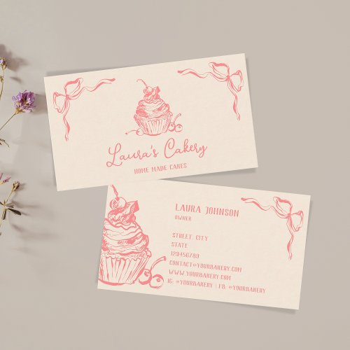 Hand Drawn Sweet Cupcake Bakery Pastry Chef  Business Card