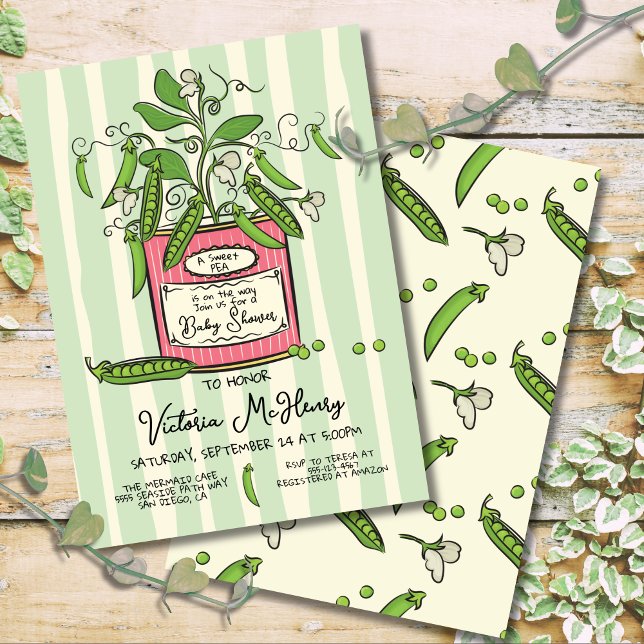 Hand drawn Sweet Pea Vine in Can Baby Shower Invitation (Creator Uploaded)