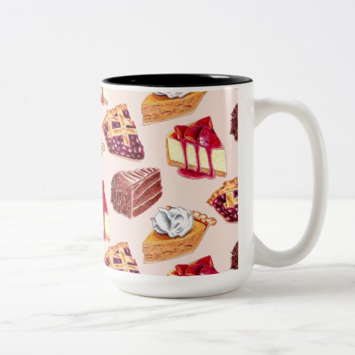 Hand Drawn Sweet Sliced Desserts Pies and Cakes Two_Tone Coffee Mug