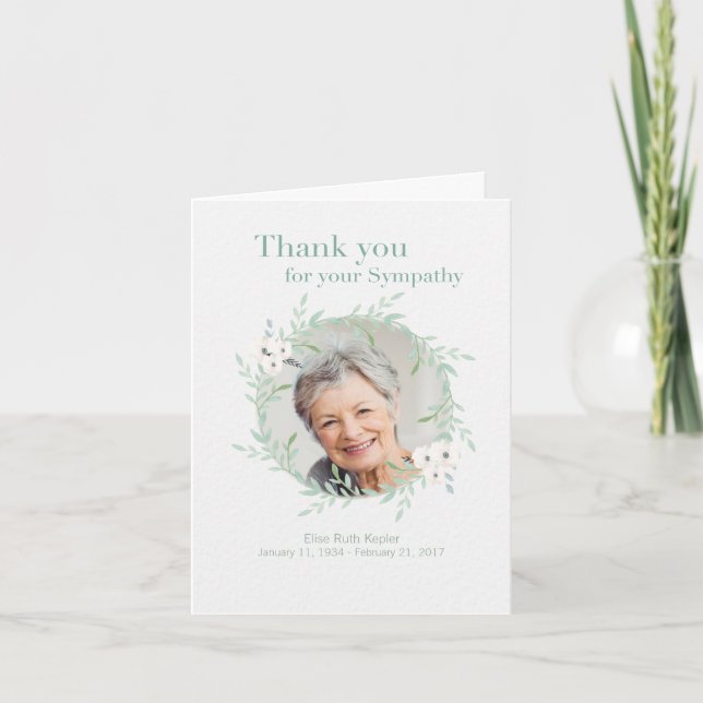 Hand drawn Sympathy Memorial Thank You with Photo Card (Front)